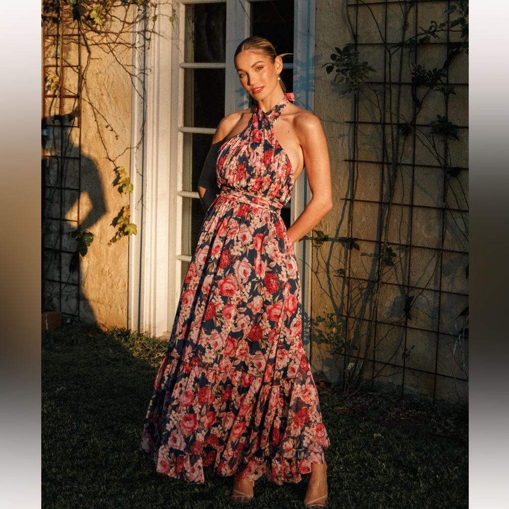 Petal & Pup LENNON HALTERNECK MAXI DRESS FLORAL Tiered Size S